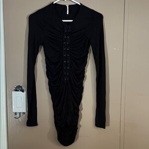 Urban Outfitters Black Ruched Long Sleeve Dress